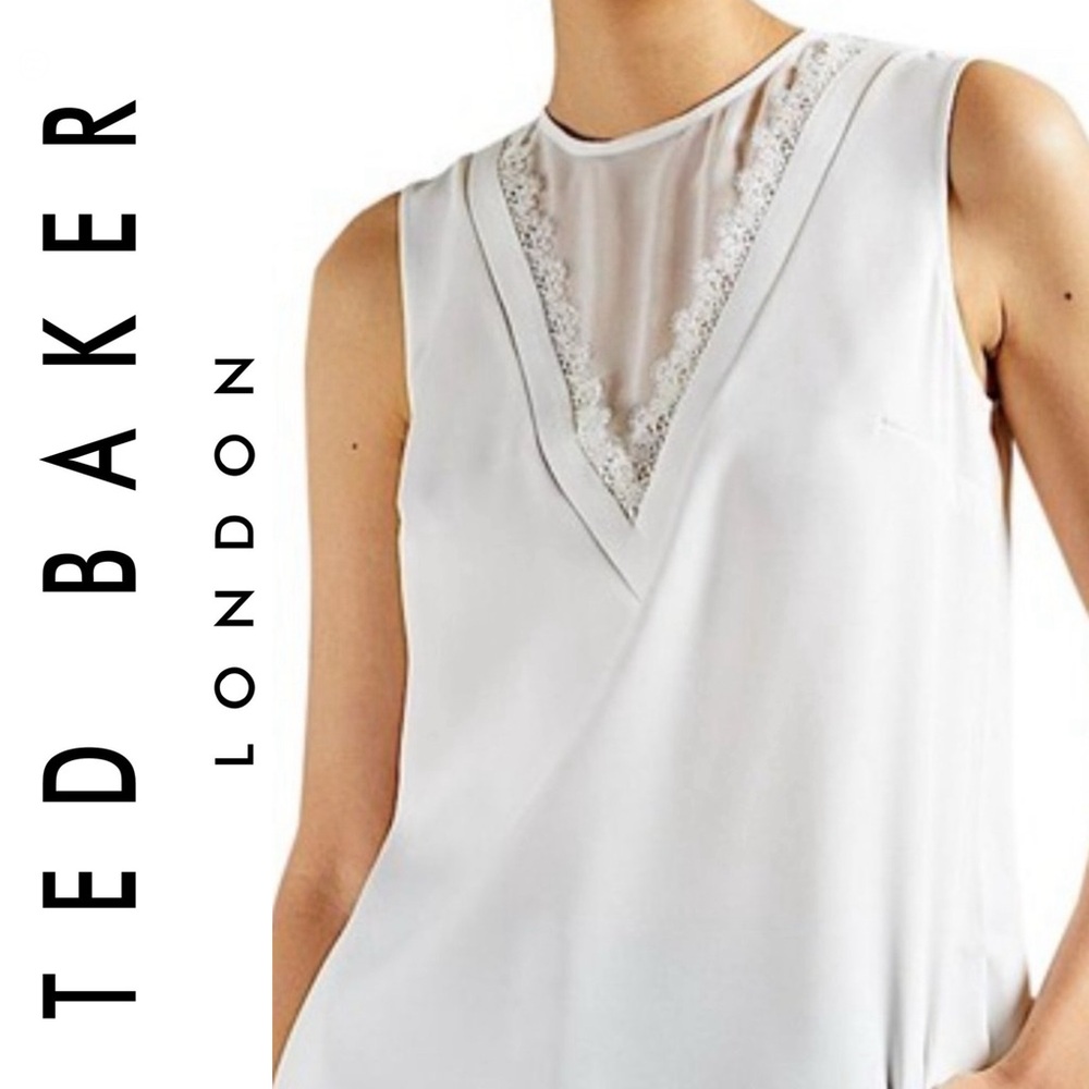 TED BAKER Lulabel White Lace Trim Sleeveless Top Romantic Cottagecore Size 6 - Picture 2 of 8